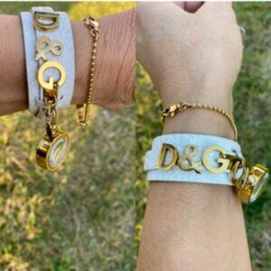 Dolce & Gabana White leather and Gold Metal Wristwatch